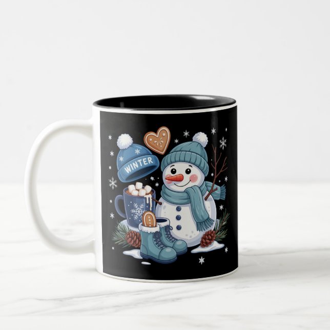 Caneca De Café Em Dois Tons Cute Snowman Winter Season Vibes Christmas Holiday (Esquerda)