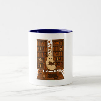 Caneca De Café Em Dois Tons Cute Spooky Library, Autumn Reading Ghost,