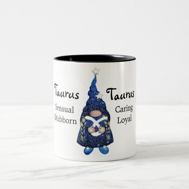 Caneca De Café Em Dois Tons Cute Taurus Gnome Zodiac Sinal (Centro)
