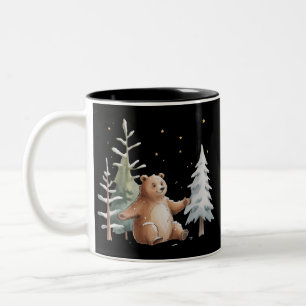 Caneca De Café Em Dois Tons Cute Urso Nevado de Inverno Caprichoso Bosque Inve