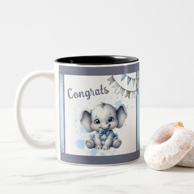 Caneca De Café Em Dois Tons Cutie Blue Elephant - Pequena Amendoim (Com Donut)
