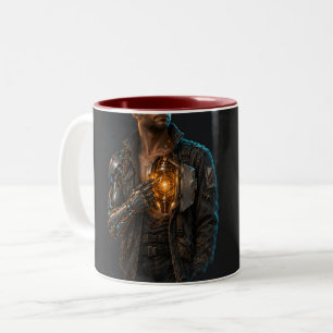 Caneca De Café Em Dois Tons cyberpunk, ciborgue, samurai, neon, synthwave, gue