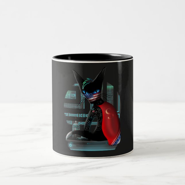 Caneca De Café Em Dois Tons Cyberpunk Ninja Black Cat (Centro)