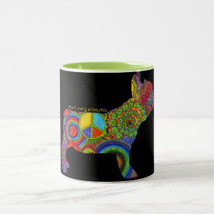 Caneca De Café Em Dois Tons Da "caneca do pop art do amor & dos Frenchies paz"
