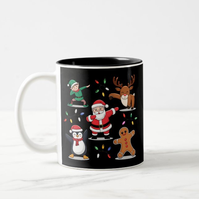 Caneca De Café Em Dois Tons Dabbing Papais noeis Elf Amigos Natal Dab (Esquerda)