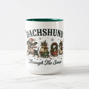Caneca De Café Em Dois Tons Dachshund Através Da Neve