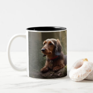 Caneca De Café Em Dois Tons Dachshund com fio na floresta Mug de café com dois