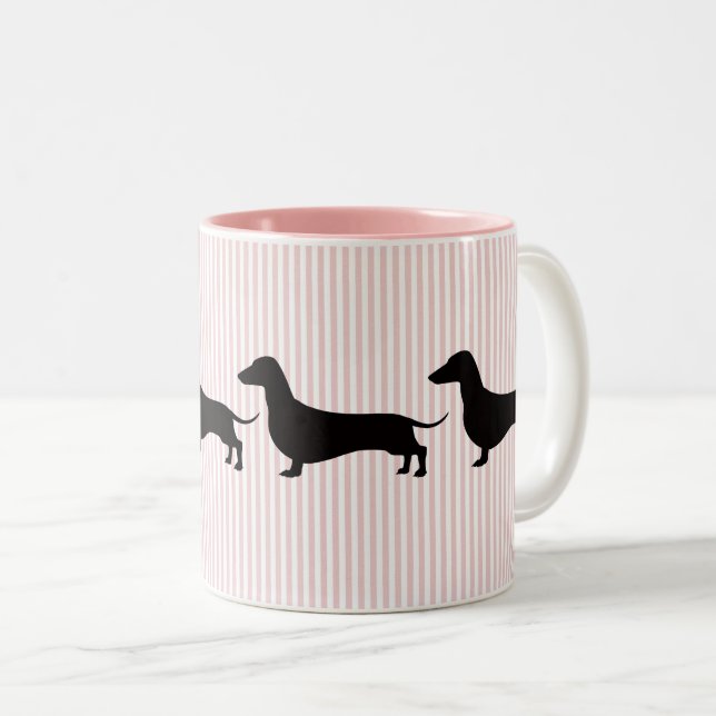 Caneca De Café Em Dois Tons Dachshund com Listra Rosa (Frente Esquerda)