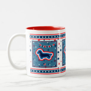 Caneca De Café Em Dois Tons Dachshund Patriótico Vermelho Branco e Azul 4 de J