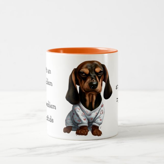 Caneca De Café Em Dois Tons Dachshund Puppy Má Atitude (Centro)
