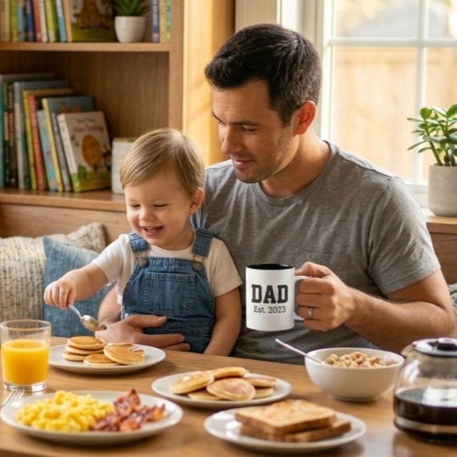 Caneca De Café Em Dois Tons Dad Established Bold Black Text Black (Criador carregado)