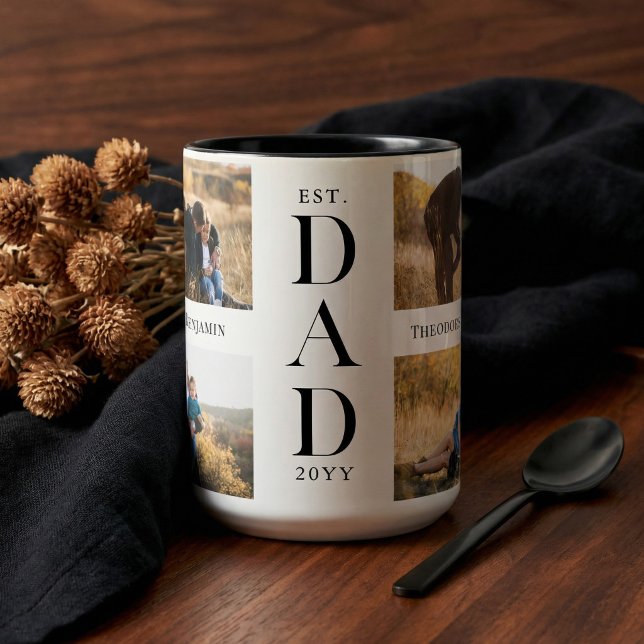 Caneca De Café Em Dois Tons Dad Established Personalized Family Photo Collage (Dad Established Personalized Family Photo Collage Two-Tone Coffee Mug)