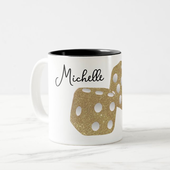 Caneca De Café Em Dois Tons Dados Personalizados com Brilho Dourado (Frente Esquerda)
