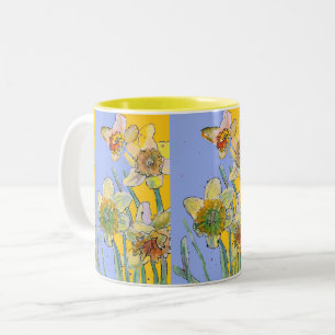 Caneca De Café Em Dois Tons Daffodil Painting Mão Pintado Amarelo 