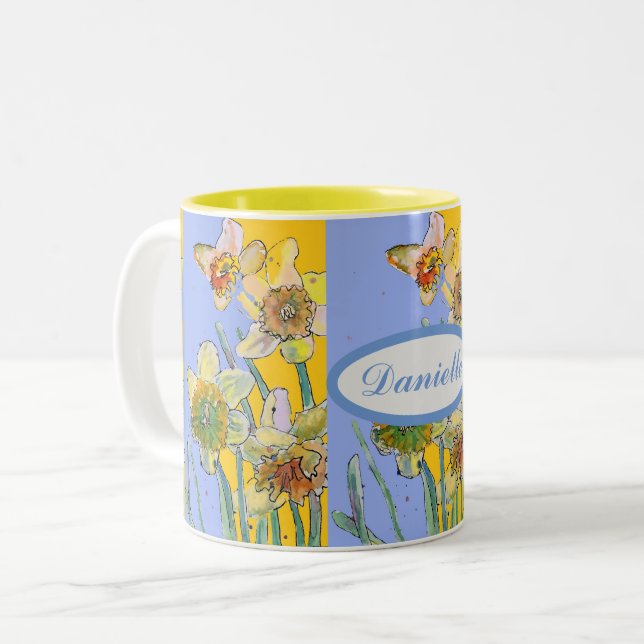 Caneca De Café Em Dois Tons Daffodil Pintura Mão Amarelo Pintada (Frente Esquerda)