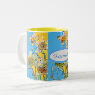 Caneca De Café Em Dois Tons Daffodil Pintura Mão Amarelo Pintada