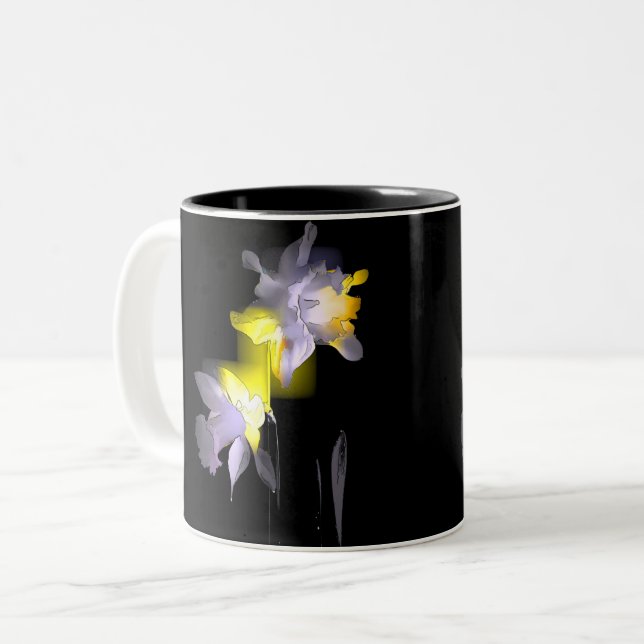 Caneca De Café Em Dois Tons Daffodils Cubist (Frente Esquerda)