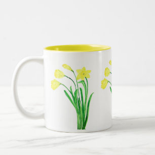 Caneca De Café Em Dois Tons Daffodils Watercolor Primavera Amarelo