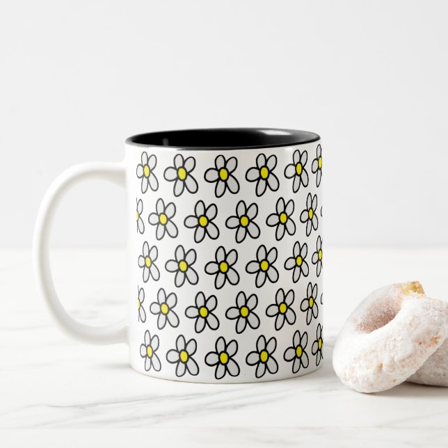 Caneca De Café Em Dois Tons Daisies (Com Donut)