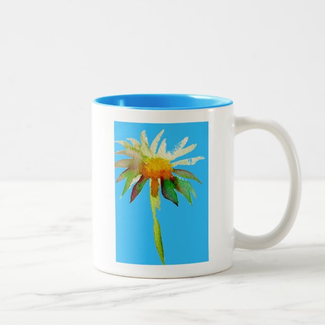 Caneca De Café Em Dois Tons Daisy Blue Modern Art flower (Direita)
