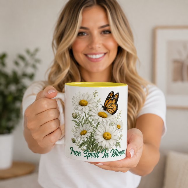 Caneca De Café Em Dois Tons Daisy & Butterfly Bloom (Criador carregado)