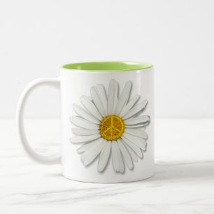 Caneca De Café Em Dois Tons Daisy Flower Inner Peace Symbol Sign - Amor Floral