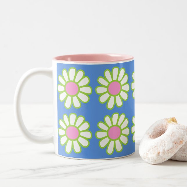 Caneca De Café Em Dois Tons Daisy Simple Blue (Com Donut)