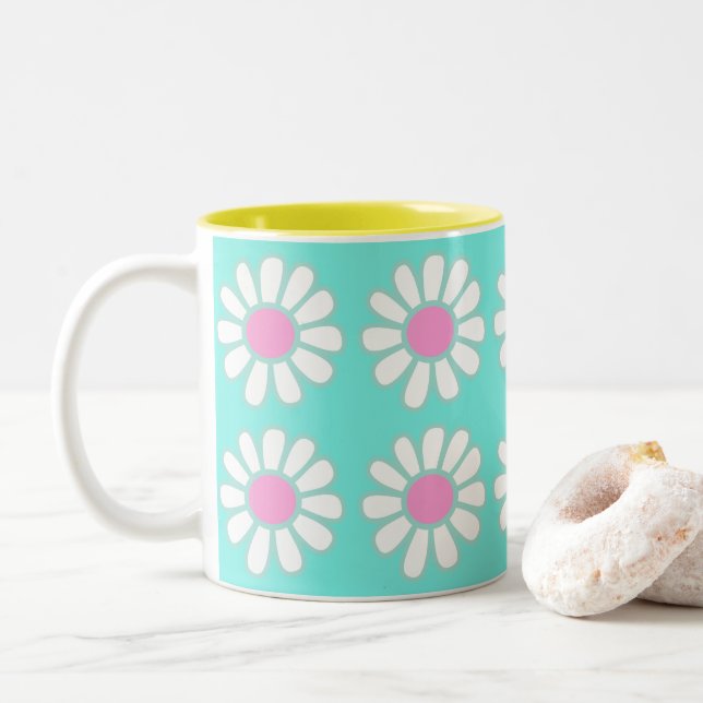 Caneca De Café Em Dois Tons Daisy Simple Teal (Com Donut)