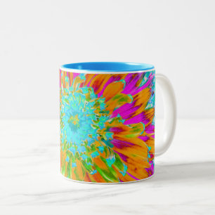 Caneca De Café Em Dois Tons Dália Decorativa Laranja Tropical e Rosa Quente