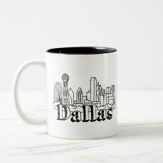 Caneca De Café Em Dois Tons Dallas Skyline Art Design Dallas Skyline Design (Esquerda)