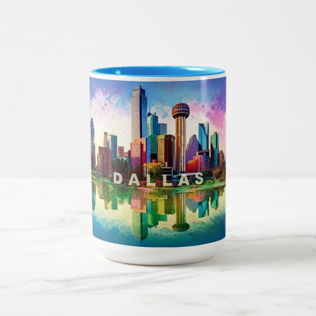 Caneca De Café Em Dois Tons Dallas Skyline Urban City Art Mug (Centro)