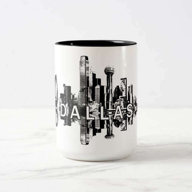 Caneca De Café Em Dois Tons Dallas, Texas skyline em preto (Centro)