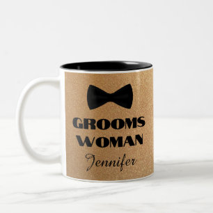 Caneca De Café Em Dois Tons dama de honra laço preto gravata dourado brilhos c