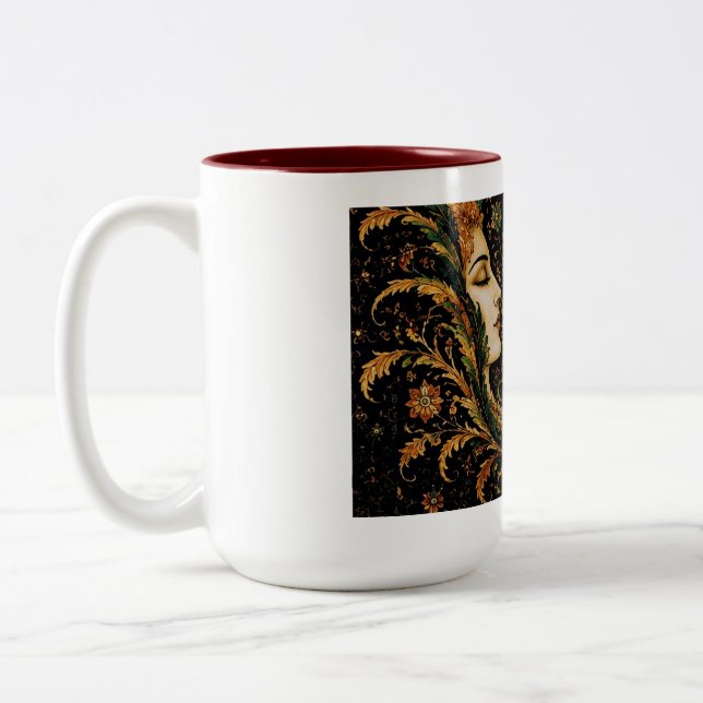 Caneca De Café Em Dois Tons Dama Dragão - Mulher de Fantasia Persa com Dragão  (Esquerda)