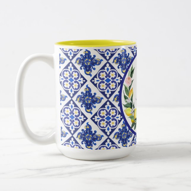 Caneca De Café Em Dois Tons Damas de Honra Limões Azulejos Italianos Chuveiro  (Esquerda)