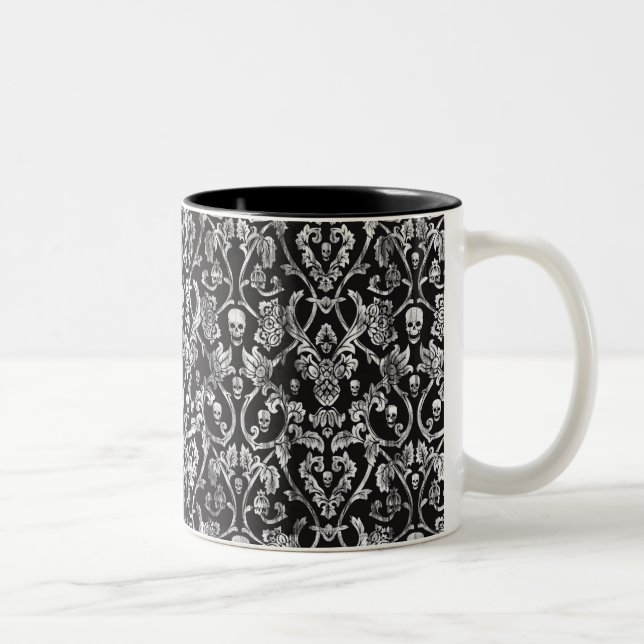 Caneca De Café Em Dois Tons Damasco afligido preto e branco do crânio (Direita)