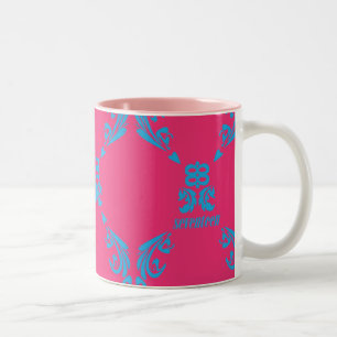 Caneca De Café Em Dois Tons Damasco Aqua-Magenta