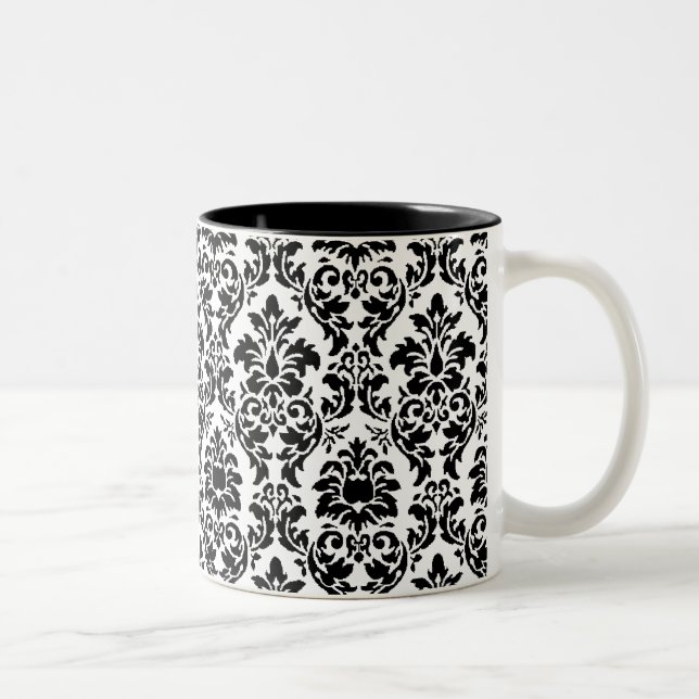 Caneca De Café Em Dois Tons Damasco Preto e Branco (Direita)
