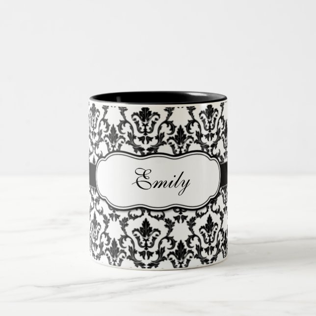 Caneca De Café Em Dois Tons Damask Mug Adicionar Seu Nome (Centro)