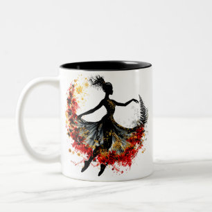 Caneca De Café Em Dois Tons dançarina flores impulsivas inspiração primavera n