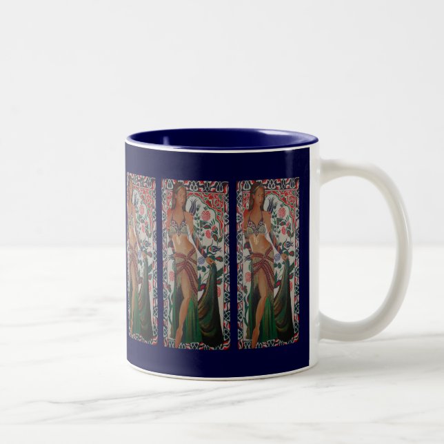 Caneca De Café Em Dois Tons Dançarina Turca De Belly Com Backgrou De Arte Trad (Direita)