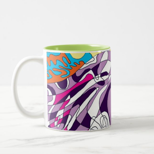 Caneca De Café Em Dois Tons "Dancing Sky Reaching Hill" Abstrato Art (Esquerda)