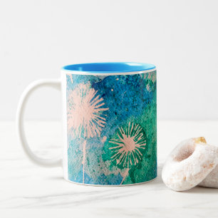 Caneca De Café Em Dois Tons Dandelion abstrato azul e verde