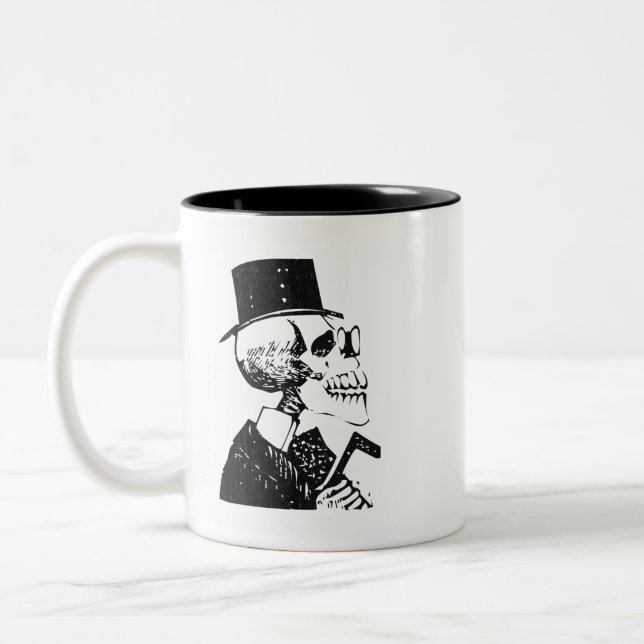 Caneca De Café Em Dois Tons Dapper Folk Art Calavera Cartola (Esquerda)