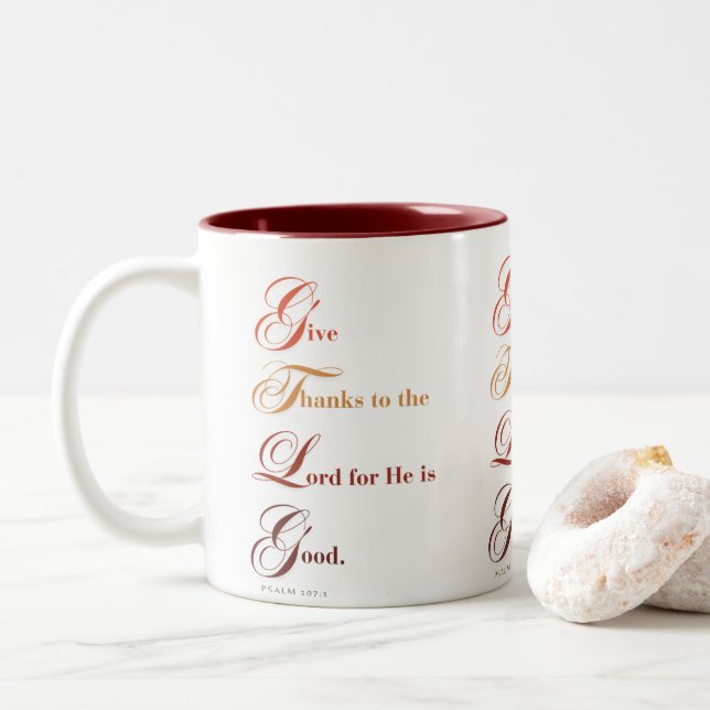 Caneca De Café Em Dois Tons Dar Obrigados (Com Donut)