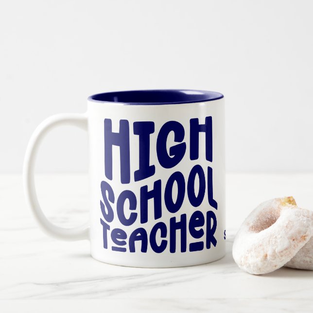 Caneca De Café Em Dois Tons Dark Blue High School Teacher  (Com Donut)