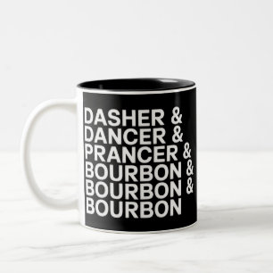 Caneca De Café Em Dois Tons Dasher Dancer Prancer & Bourbon Natal Férias 