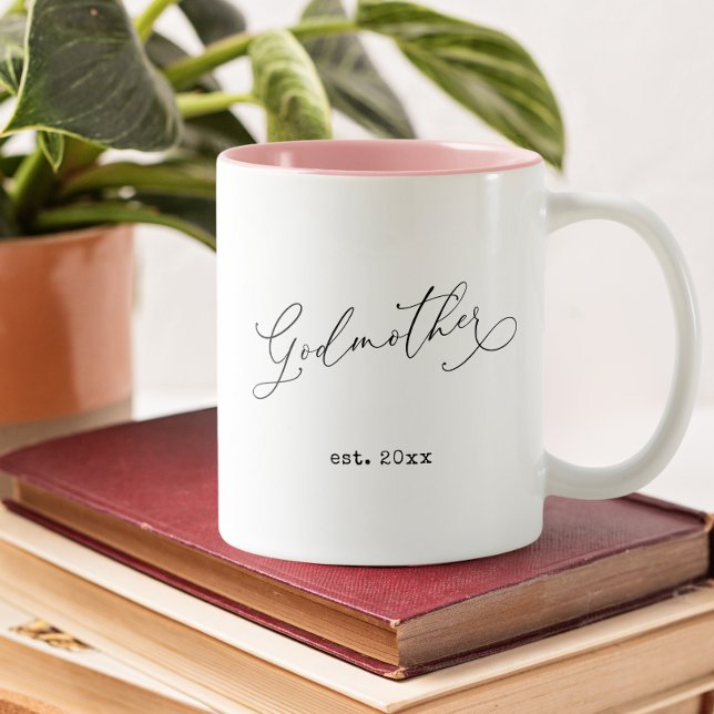 Caneca De Café Em Dois Tons Data de Estabelecimento da Madrinha (Criador carregado)