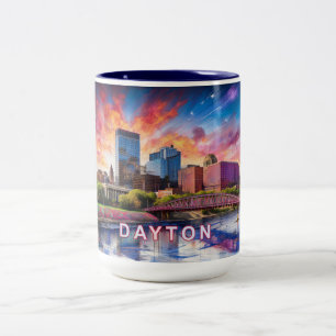 Caneca De Café Em Dois Tons Dayton Ohio Abstrato Skyline