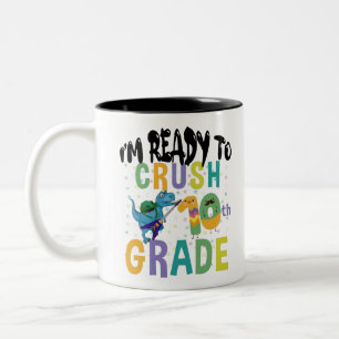 Caneca De Café Em Dois Tons De volta à escola estou pronto para esmagar Dino d